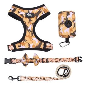 4Pcs Set Reflective No Pull Dog & Cat Harness Collar Leash With Dog Poop Bag For Small Medium Dog (Color: yellow)